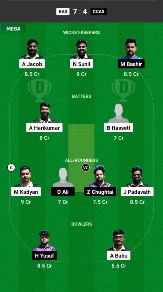 BAS vs CCAS Dream11 