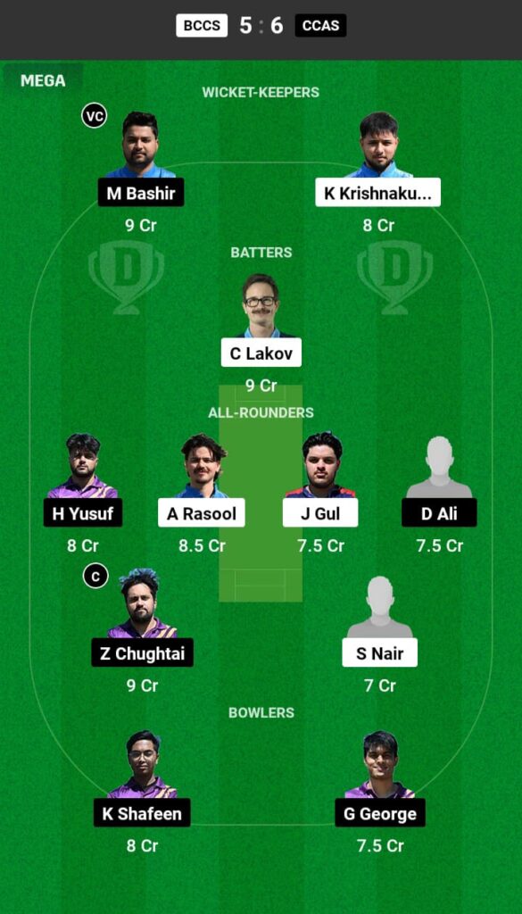 BCCS vs CCAS Dream11