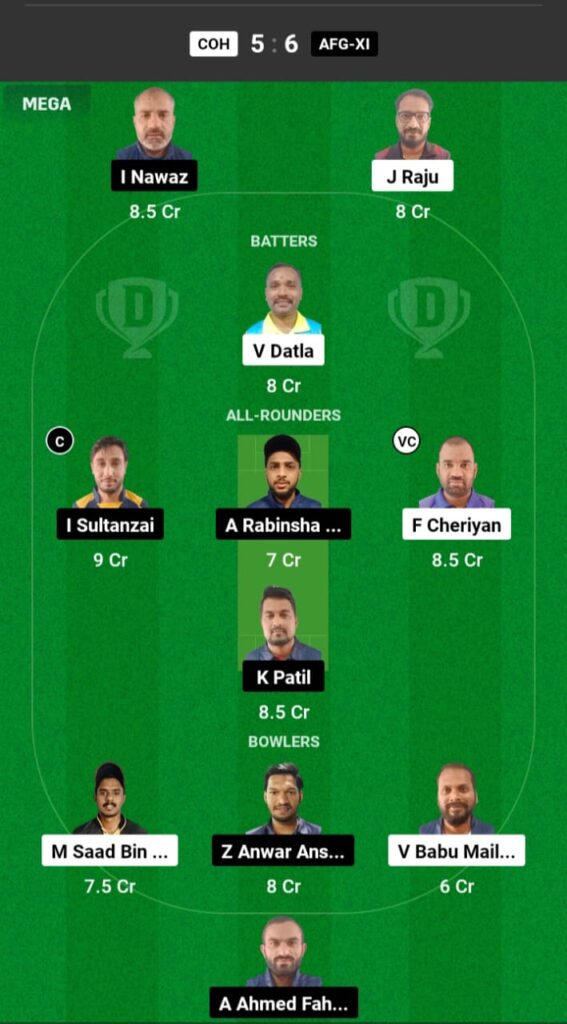 COH vs AFG-XI Dream11