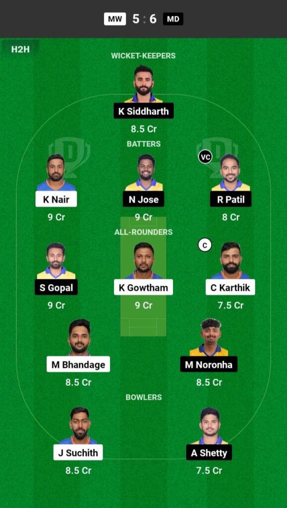 MW vs MD Dream11