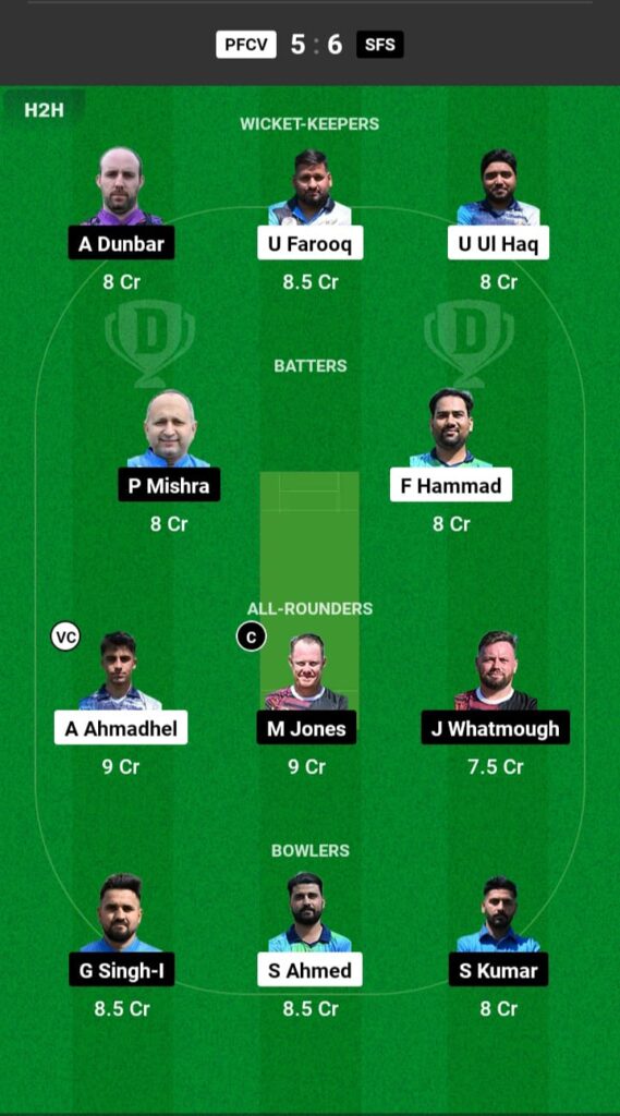 PFCV vs SFS Dream11