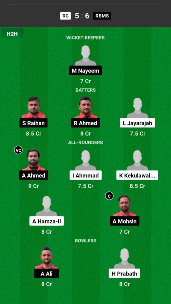 RC vs RBMS Dream11