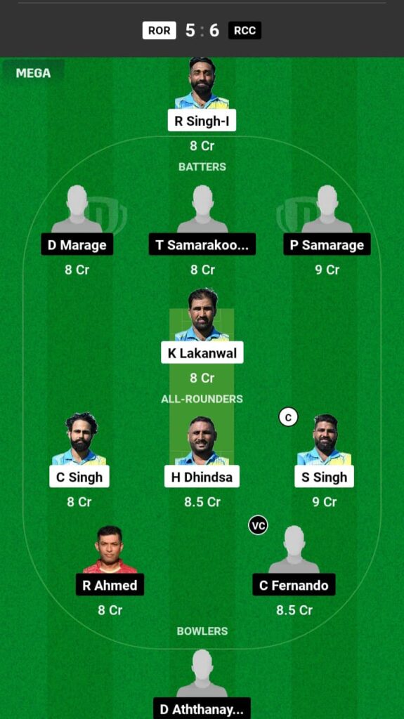 ROR vs RCC Dream11