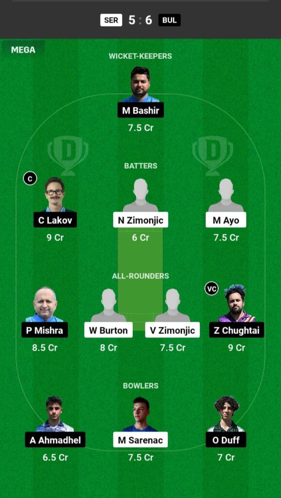 SER vs BUL Dream11