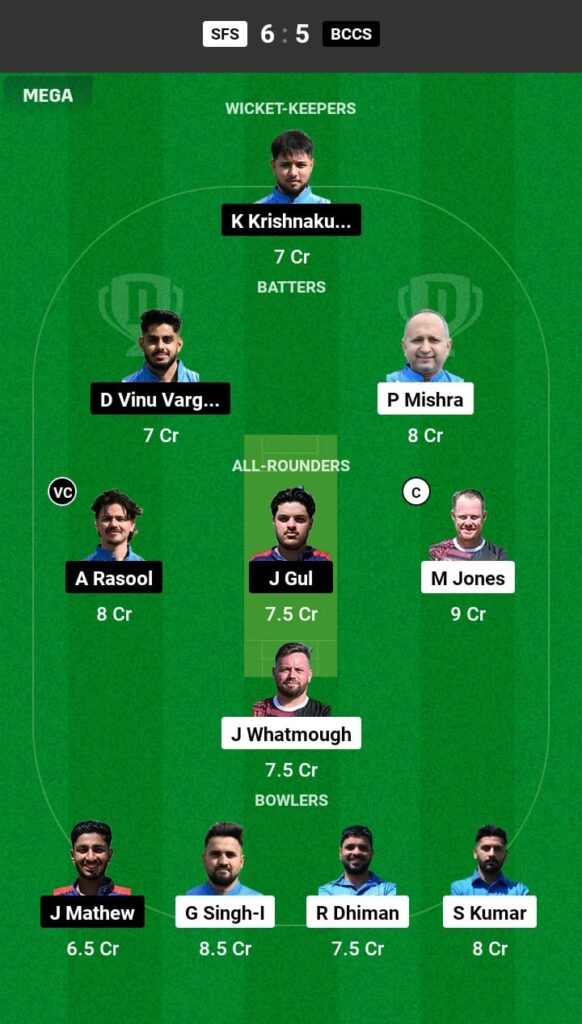 SFS vs BCCS Dream11