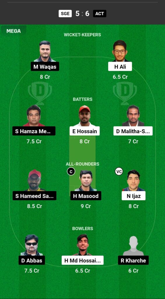 SGE vs ACT Dream11