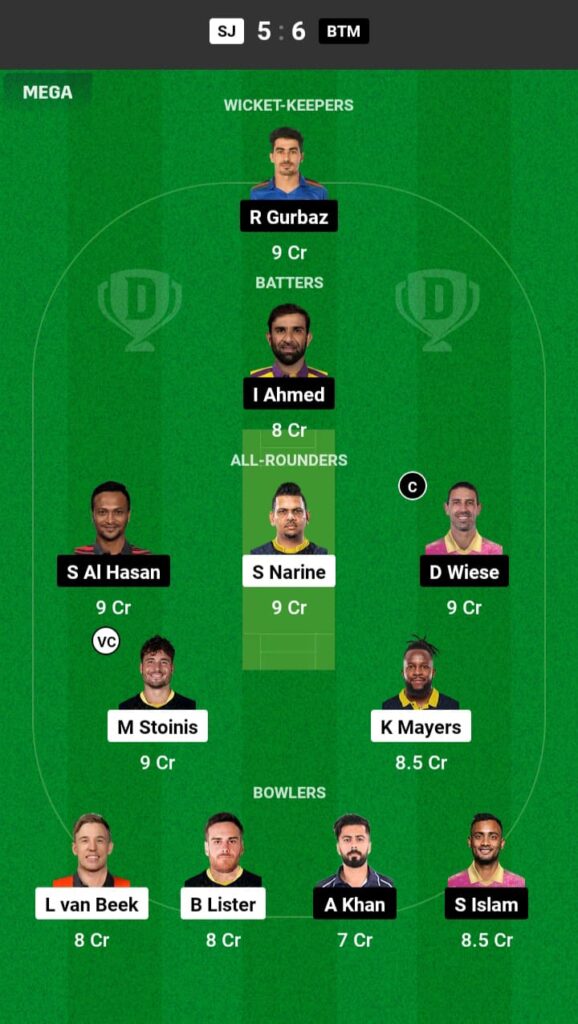 SJ vs BTM Dream11 