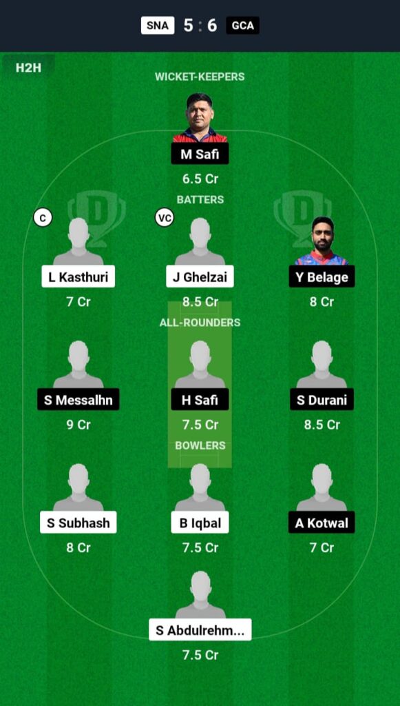 SNA vs GCA Dream11