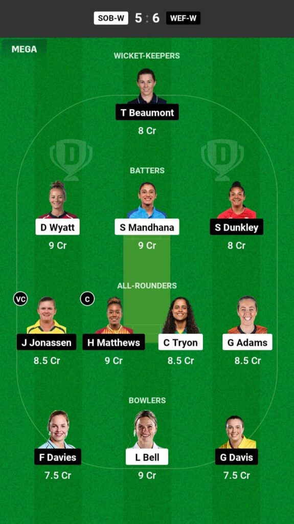 SOB-W vs WEF-W Dream11