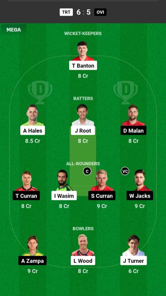 TRT vs OVI Dream11