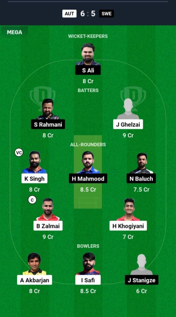 AUT vs SWE Dream11