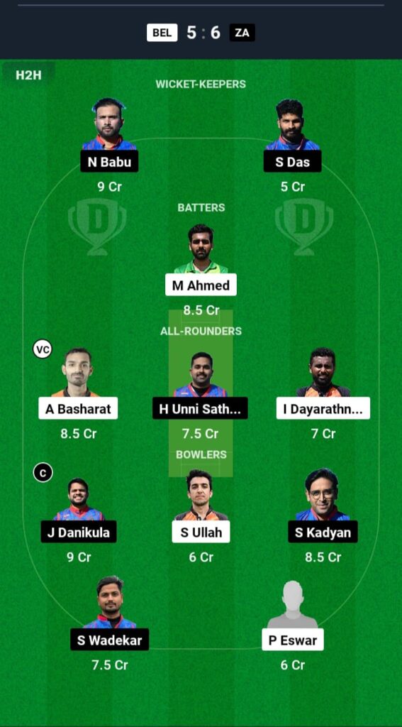 BEL vs ZA Dream11