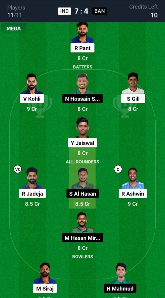 IND vs BAN Dream11