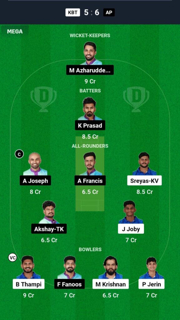 KBT vs AP Dream11