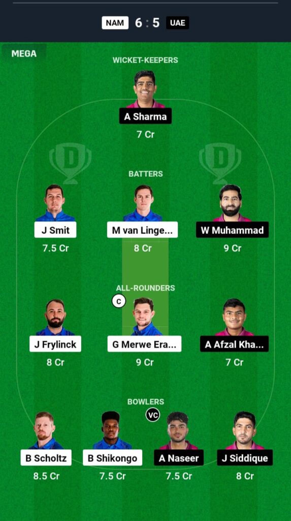 NAM vs UAE Dream11 