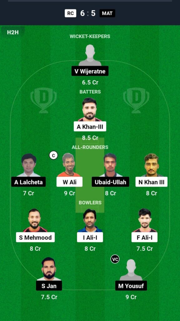 RC vs MAT Dream11