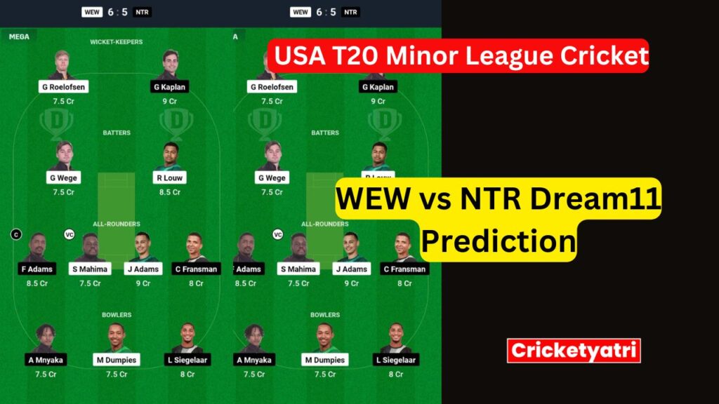 WEW vs NTR Dream11