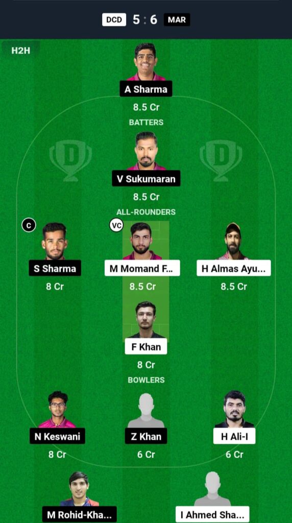 DCD vs MAR Dream11 