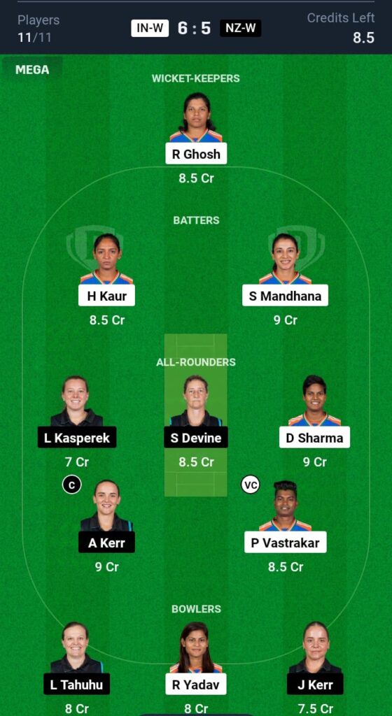 IND-W vs NZ-W Dream11