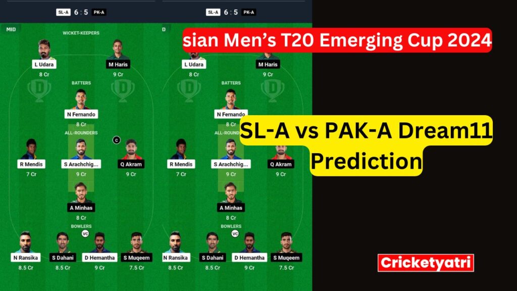 SL-A vs PAK-A Dream11