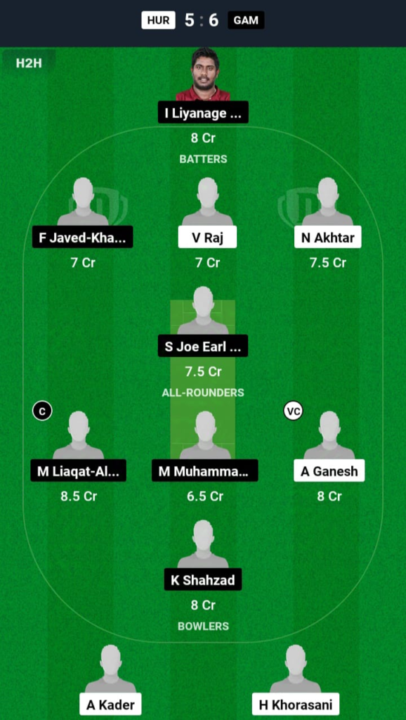 HUR vs GAM Dream11