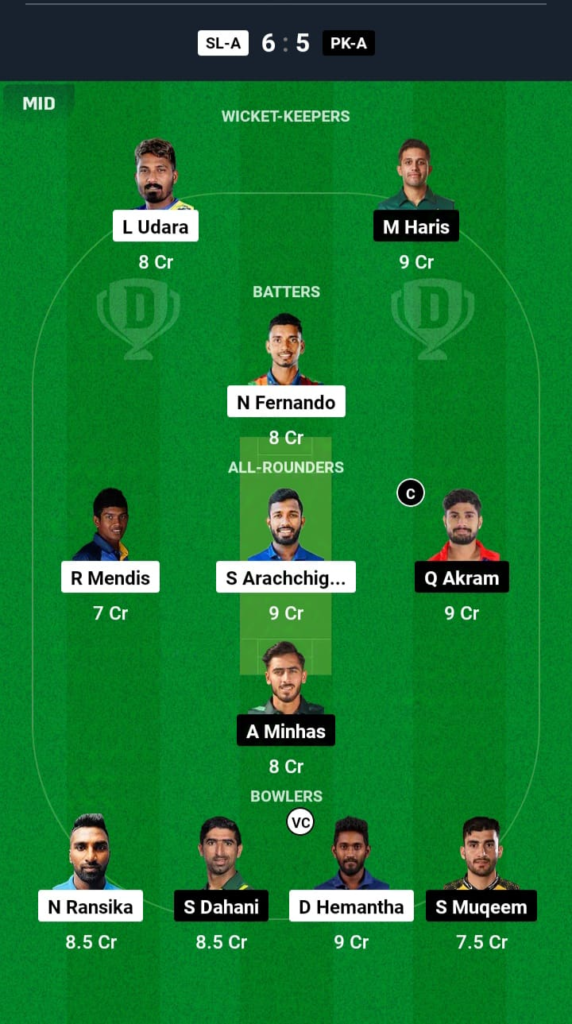 SL-A vs PAK-A Dream11