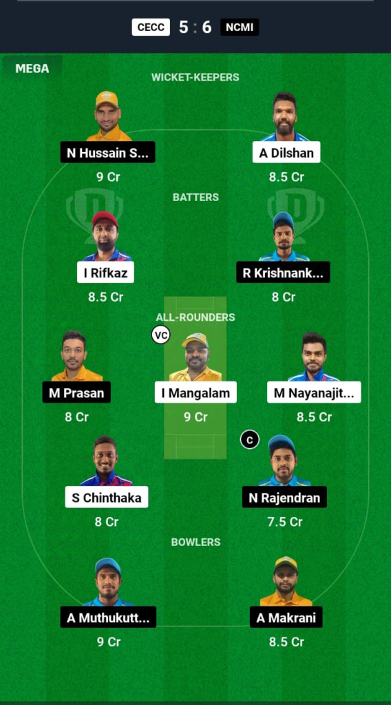 CECC vs NCMI Dream11