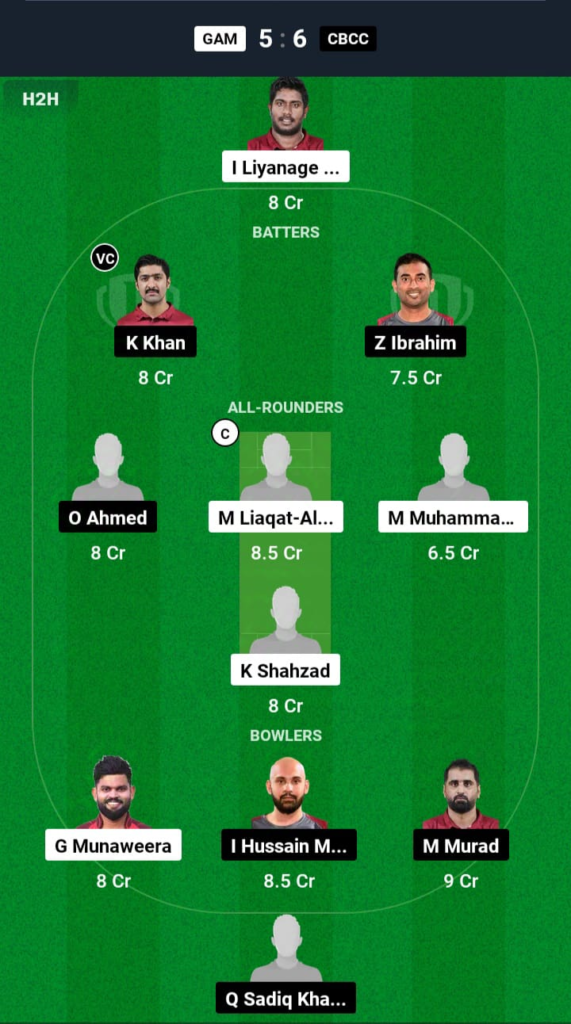 GAM vs CBCC Dream11