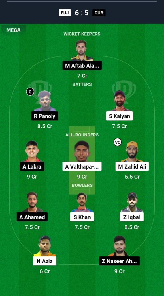 FUJ vs DUB Dream11