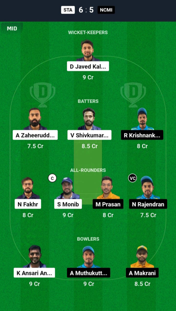 STA vs NCMI Dream11