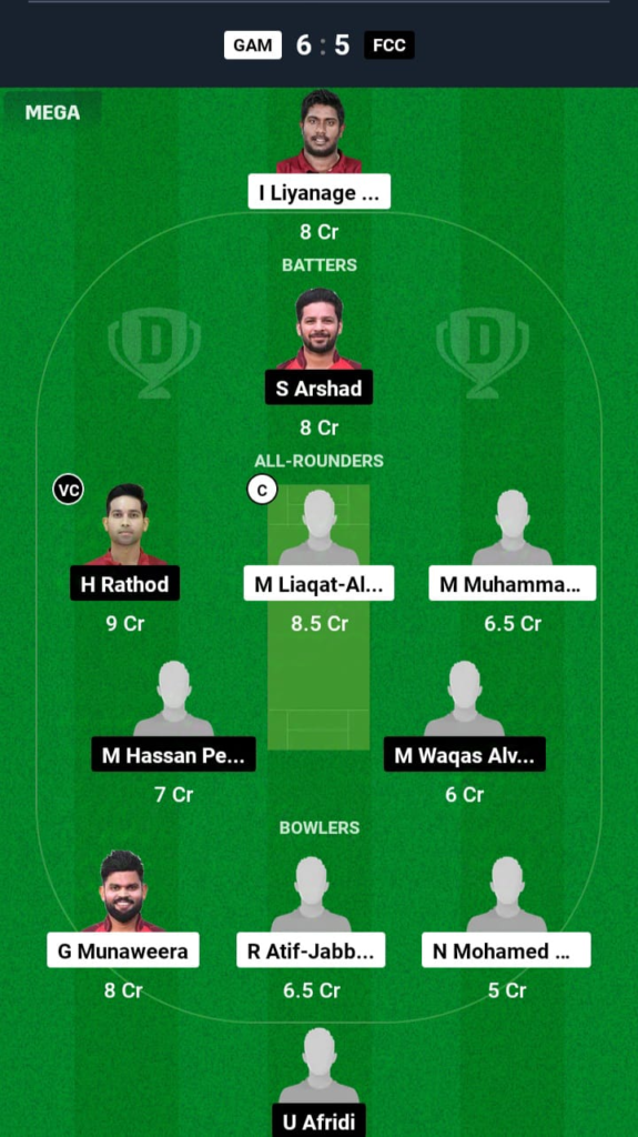 GAM vs FCC Dream11