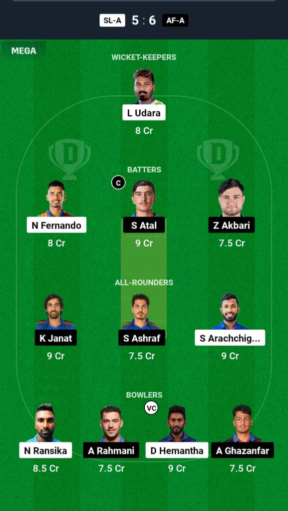 SL-A vs AFG-A Dream11