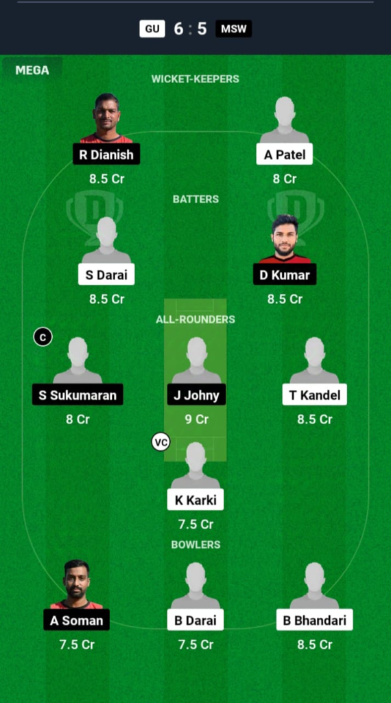 GU vs MSW Dream11