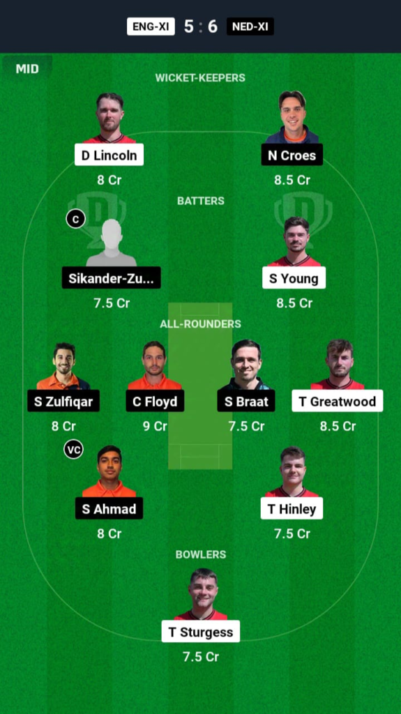 ENG-XI vs NED-XI Dream11