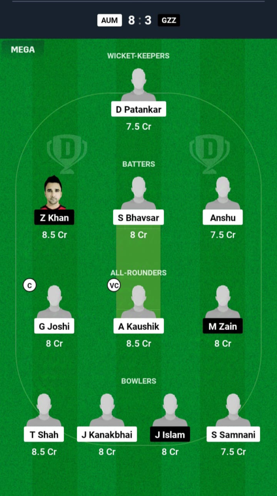 AUM vs GZZ Dream11