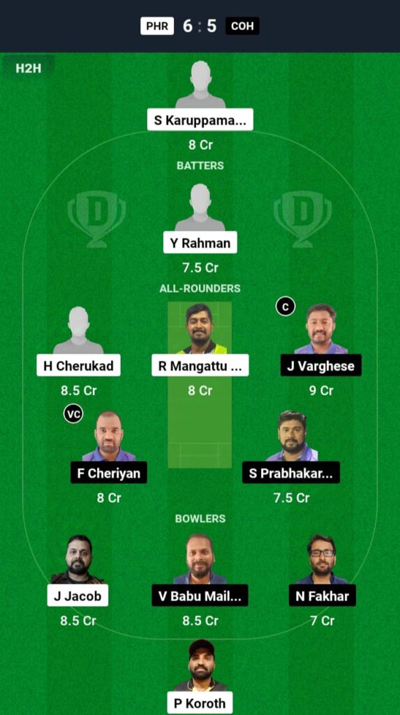 PHR vs COH Dream11