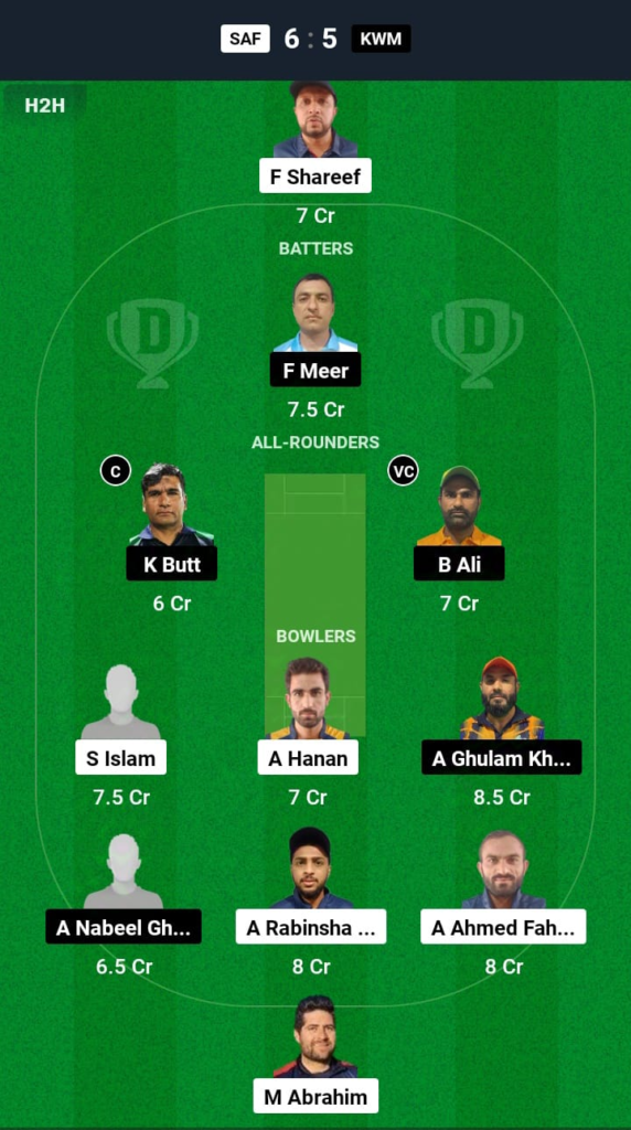 SAF vs KWM Dream11