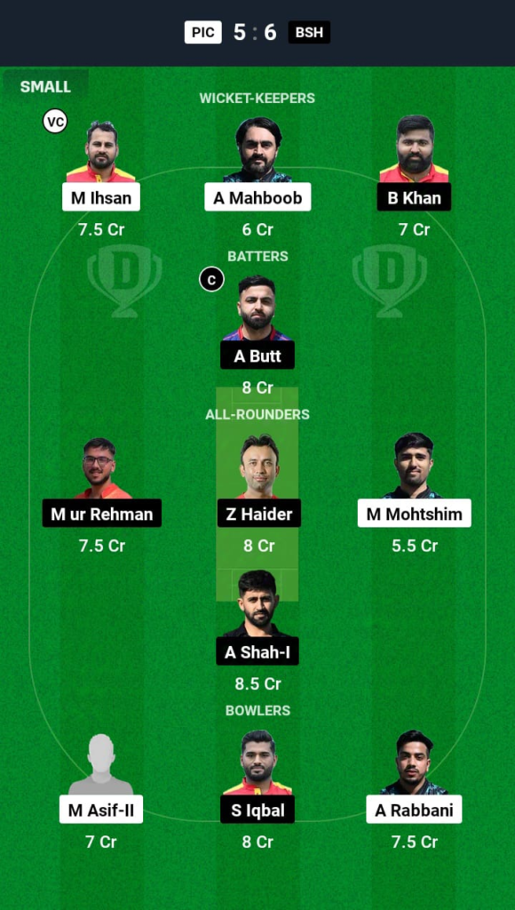 PIC vs BSH Dream11