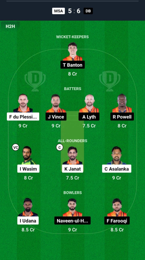 MSA vs DB Dream11 