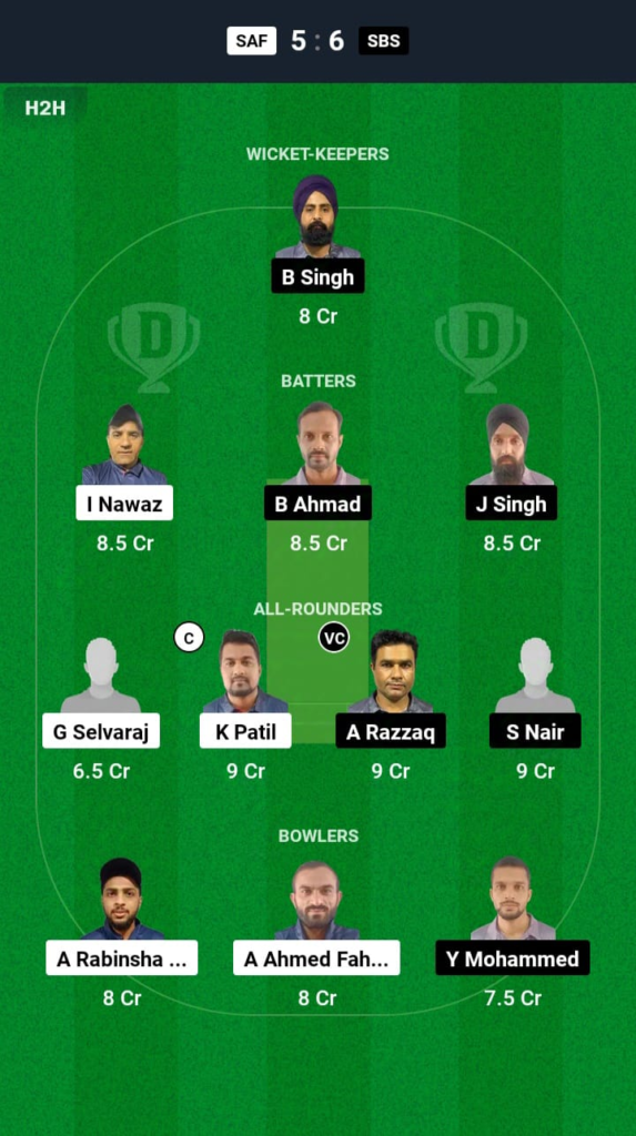 SAF vs SBS Dream11