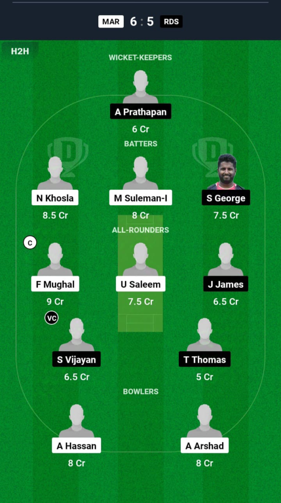 MAR vs RDS Dream11