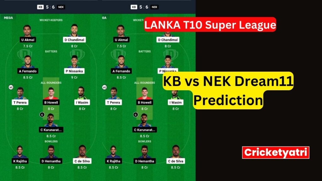 KB vs NEK Dream11