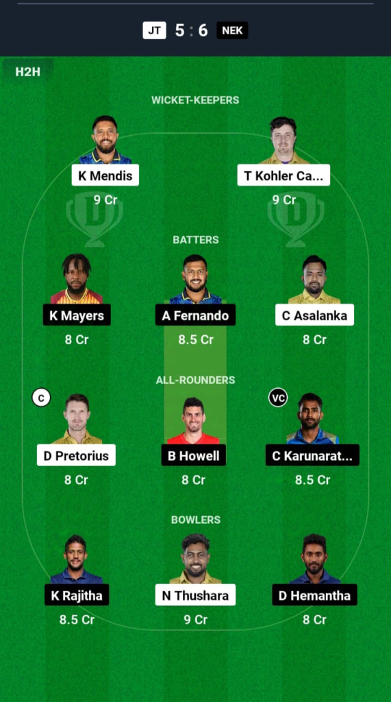 JT vs NEK Dream11