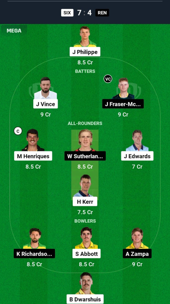 SIX vs REN Dream11