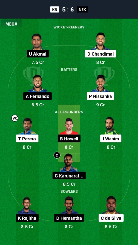 KB vs NEK Dream11