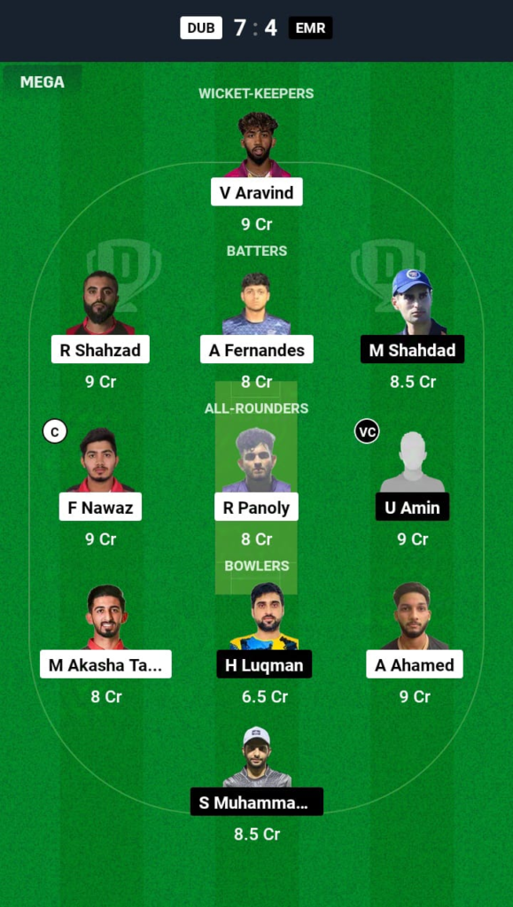 DUB vs EMR Dream11