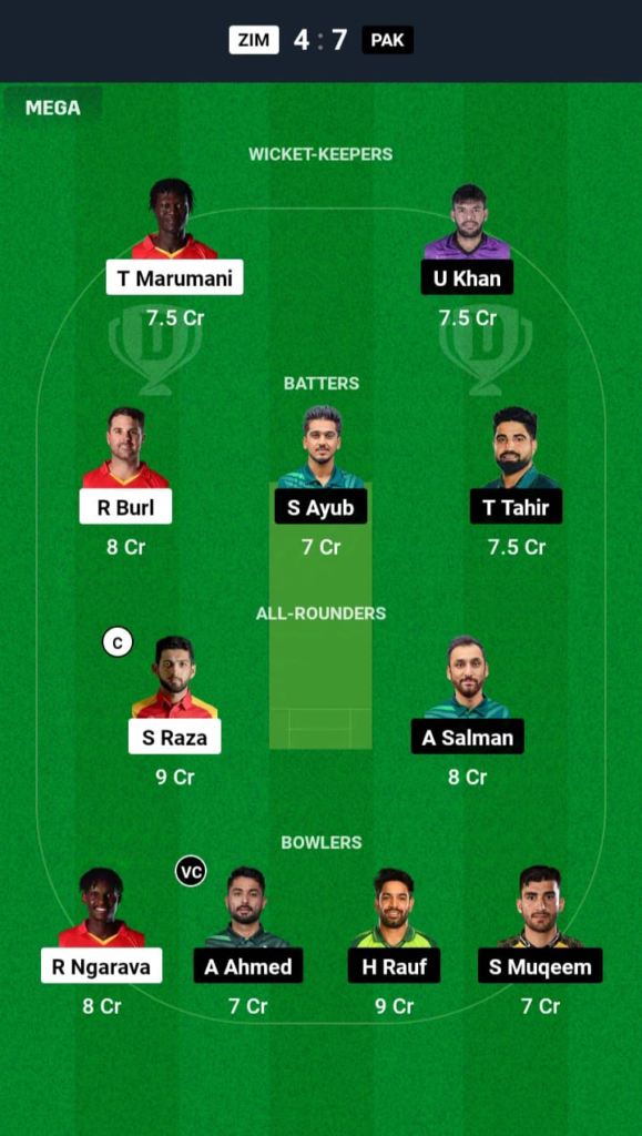 ZIM vs PAK Dream11