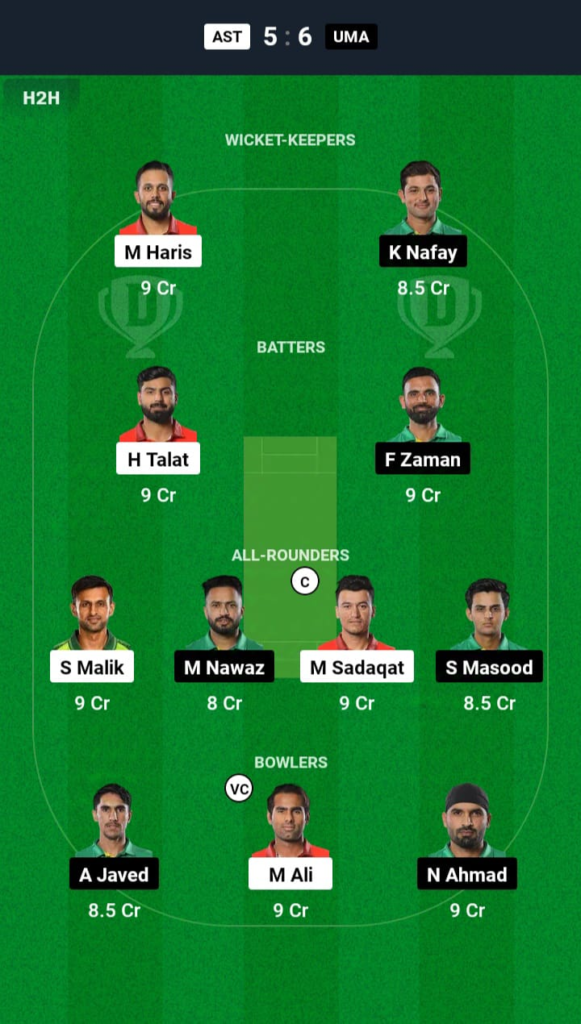 AST vs UMA Dream11