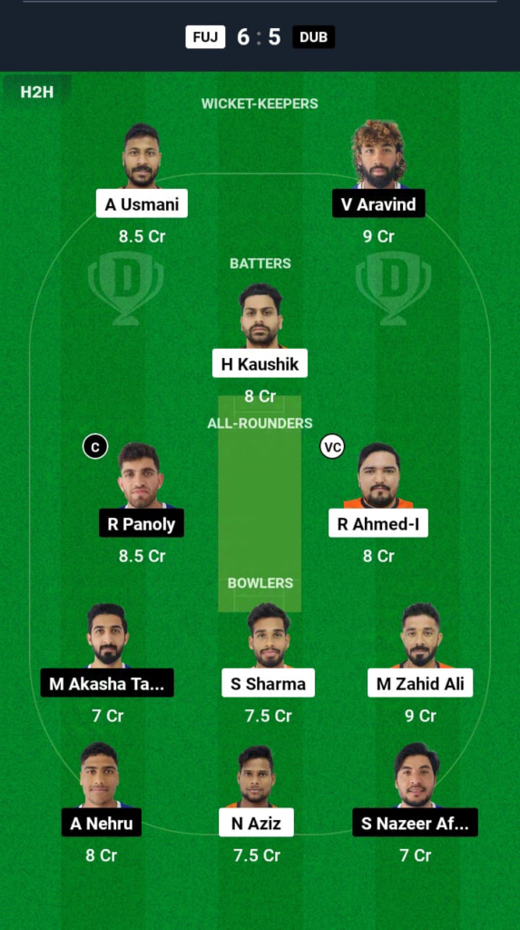 FUJ vs DUB Dream11