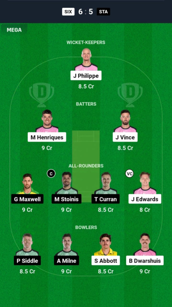 SIX vs STA Dream11